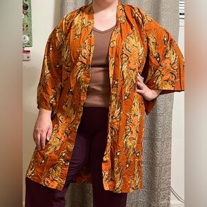 VINTAGE Orange Batik Sarong wrap Handmade in Indonesia